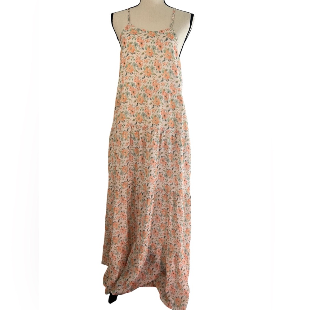 Petal & Pup Cream Maxi Dress with Pink & Green Floral Print